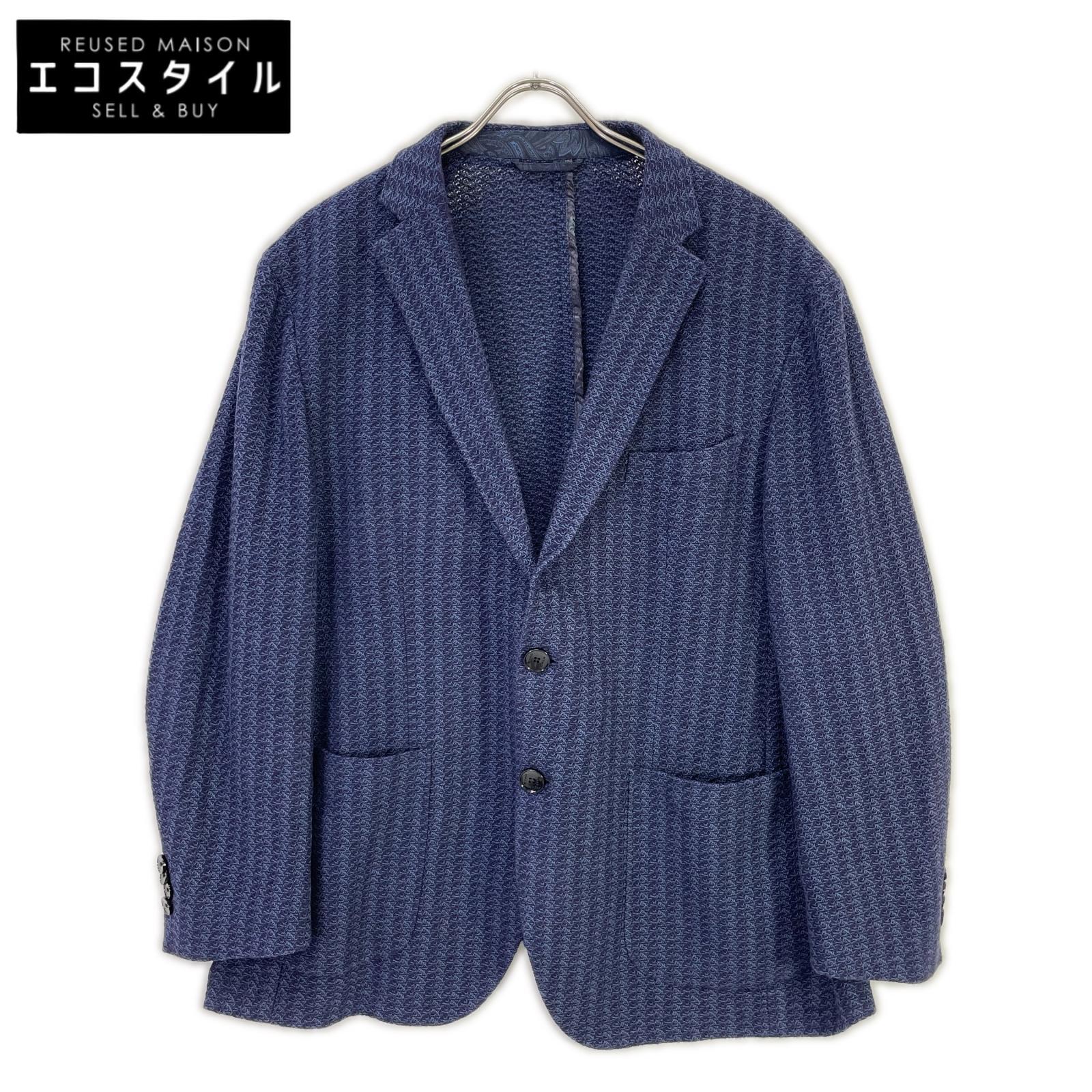 ETRO エトロ 241-MRCB0002 ブルー コットン バーティカルストライプ パターンジャガード サイドベンツ 2Bテーラードジャケット ジャケット
