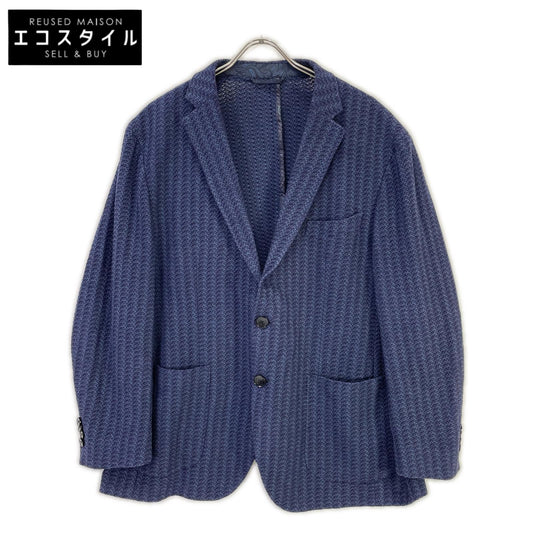 ETRO エトロ 241-MRCB0002 ブルー コットン バーティカルストライプ パターンジャガード サイドベンツ 2Bテーラードジャケット ジャケット
