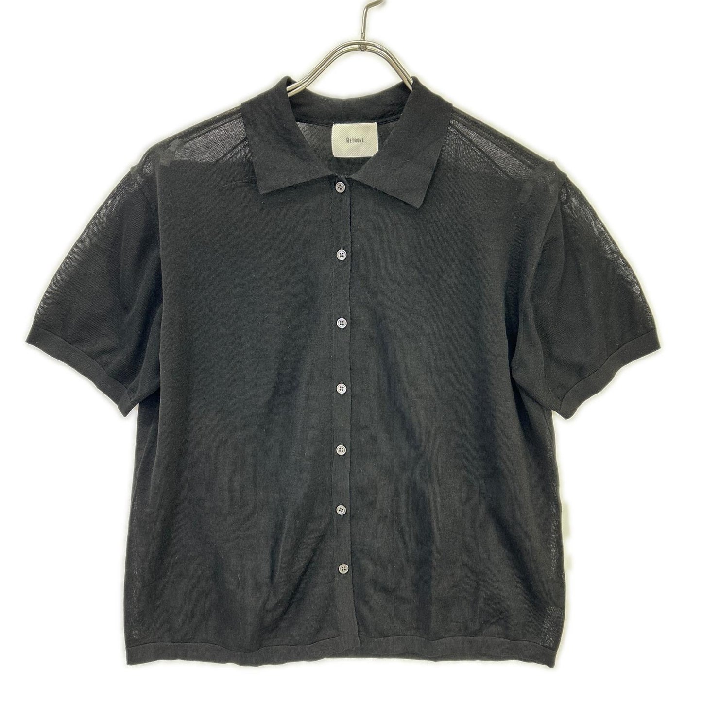 RETROVE 26SS 26-080-560-8100 Black Silk-Blend Shell-Button Short-Sleeve Sheer Shirt Tops