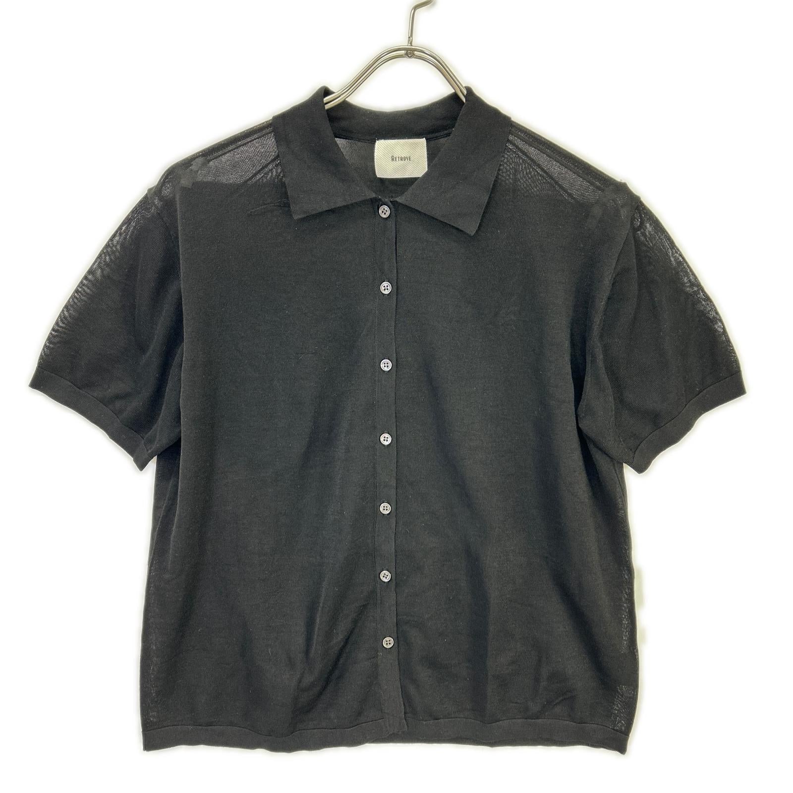 RETROVE 26SS 26-080-560-8100 Black Silk-Blend Shell-Button Short-Sleeve Sheer Shirt Tops