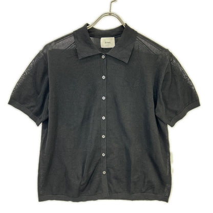 RETROVE 26SS 26-080-560-8100 Black Silk-Blend Shell-Button Short-Sleeve Sheer Shirt Tops