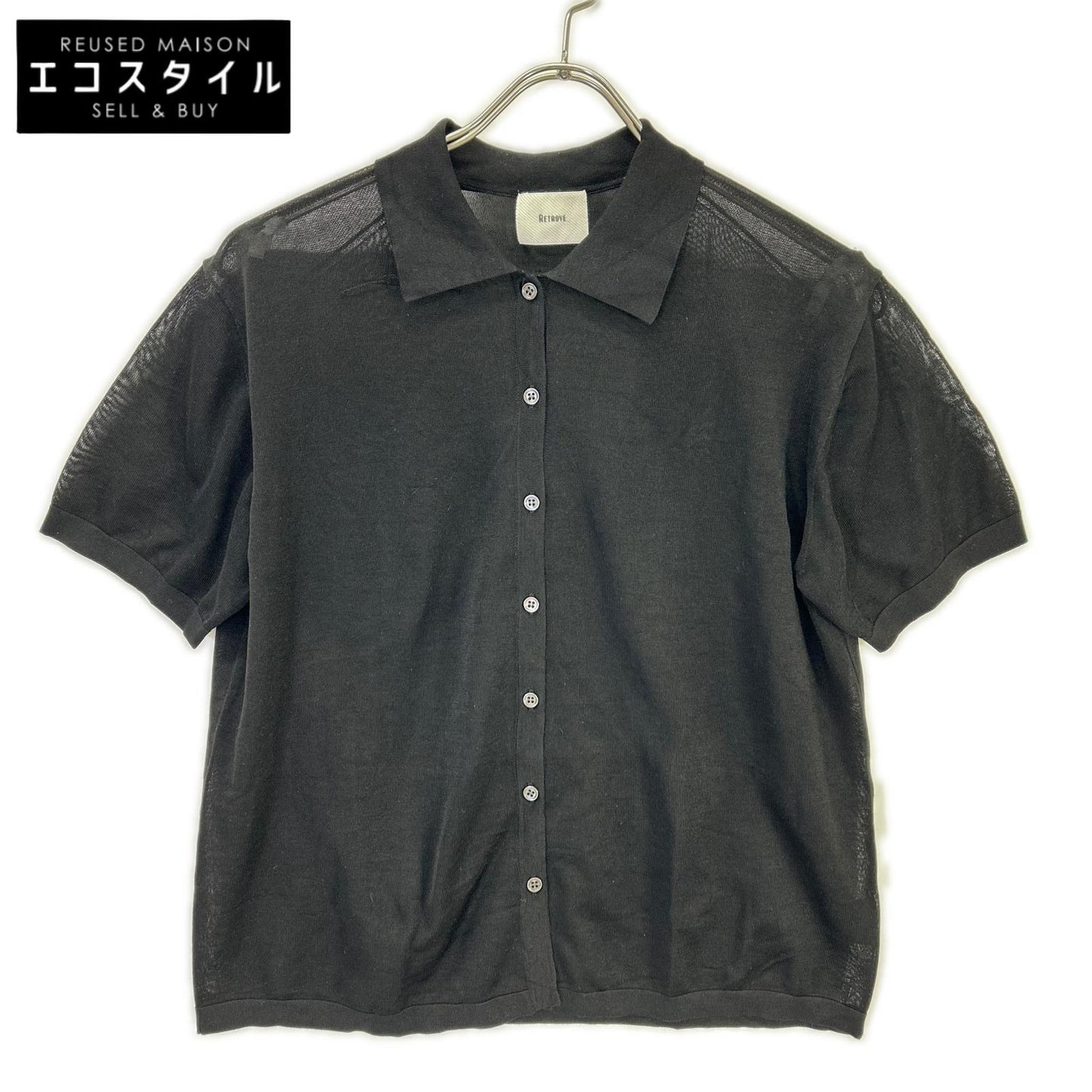 RETROVE 26SS 26-080-560-8100 Black Silk-Blend Shell-Button Short-Sleeve Sheer Shirt Tops