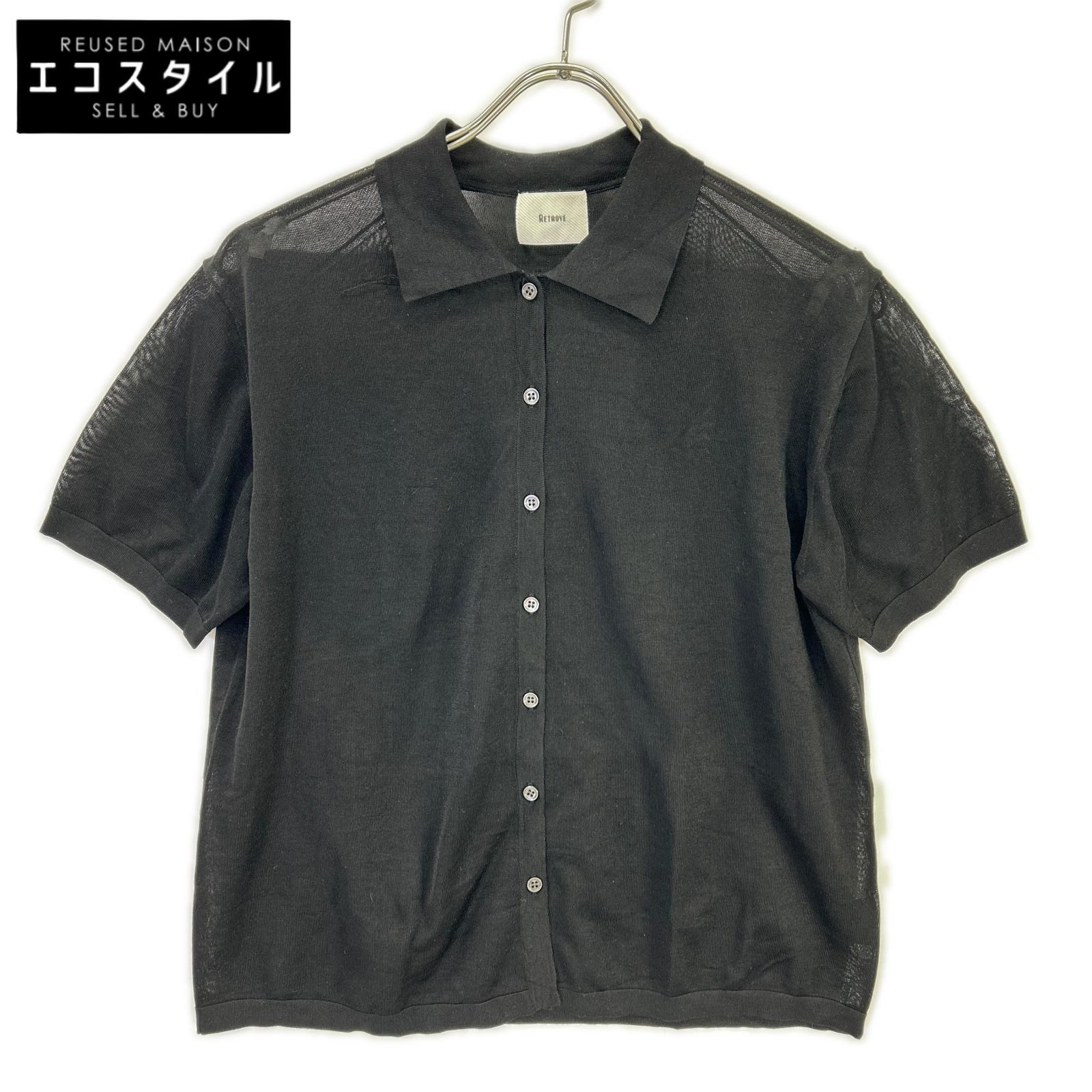 RETROVE 26SS 26-080-560-8100 Black Silk-Blend Shell-Button Short-Sleeve Sheer Shirt Tops