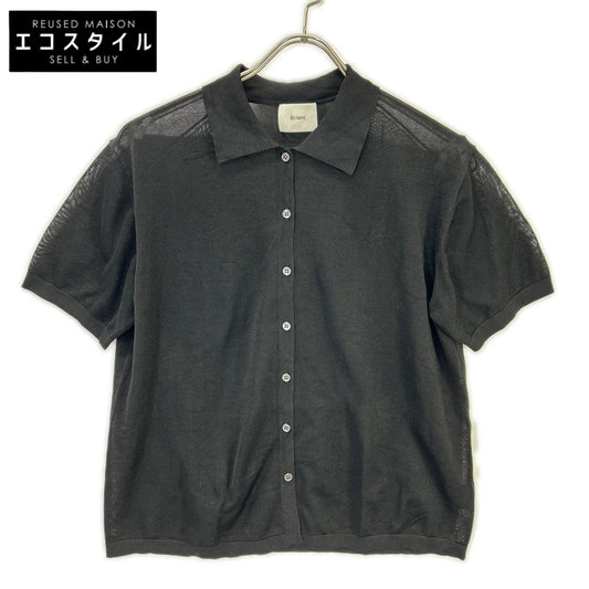 RETROVE リトローヴ 26SS 26-080-560-8100 ブラック シルク混 シェルボタン ショートスリーブシアーシャツ トップス