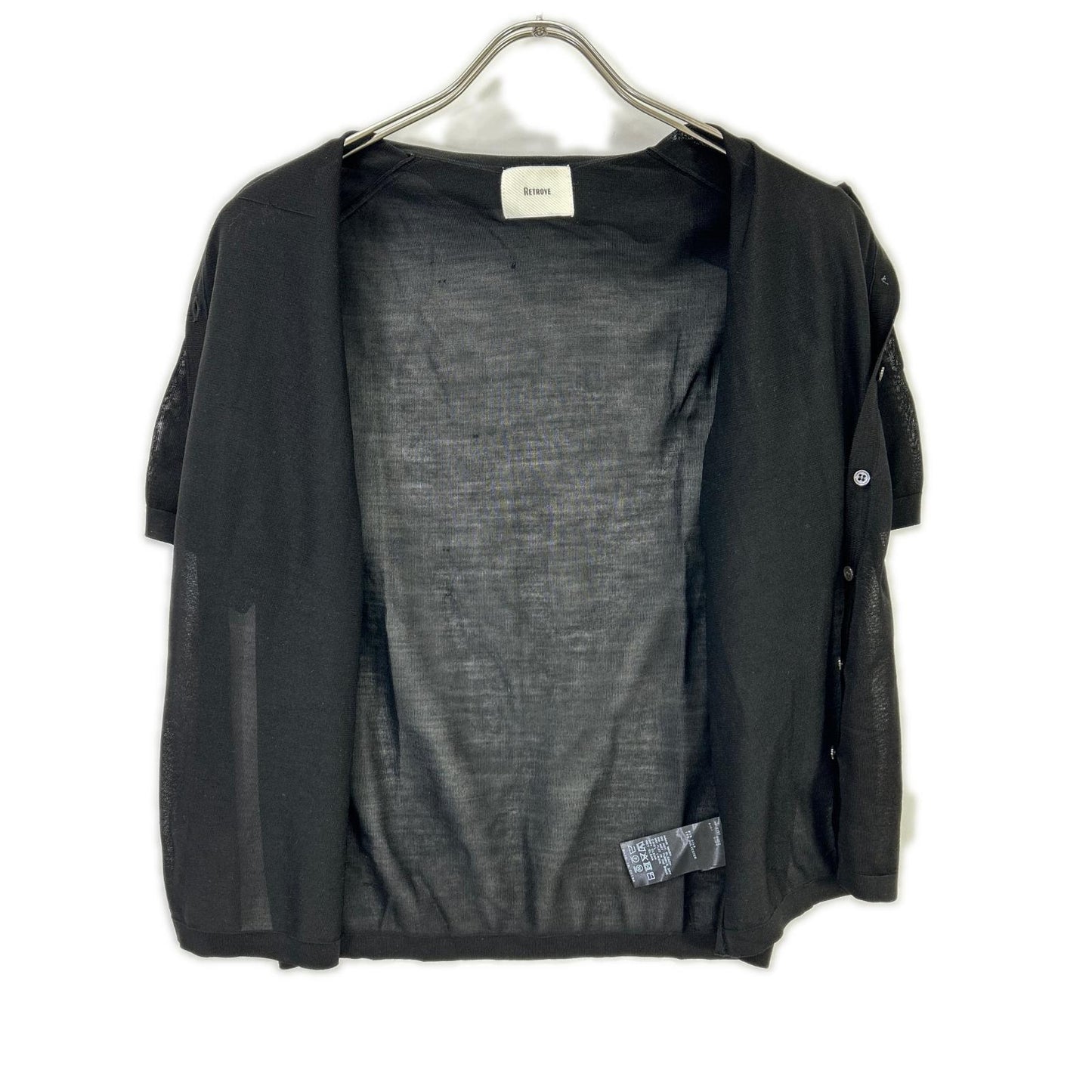 RETROVE リトローヴ 26SS 26-080-560-8100 ブラック シルク混 シェルボタン ショートスリーブシアーシャツ トップス