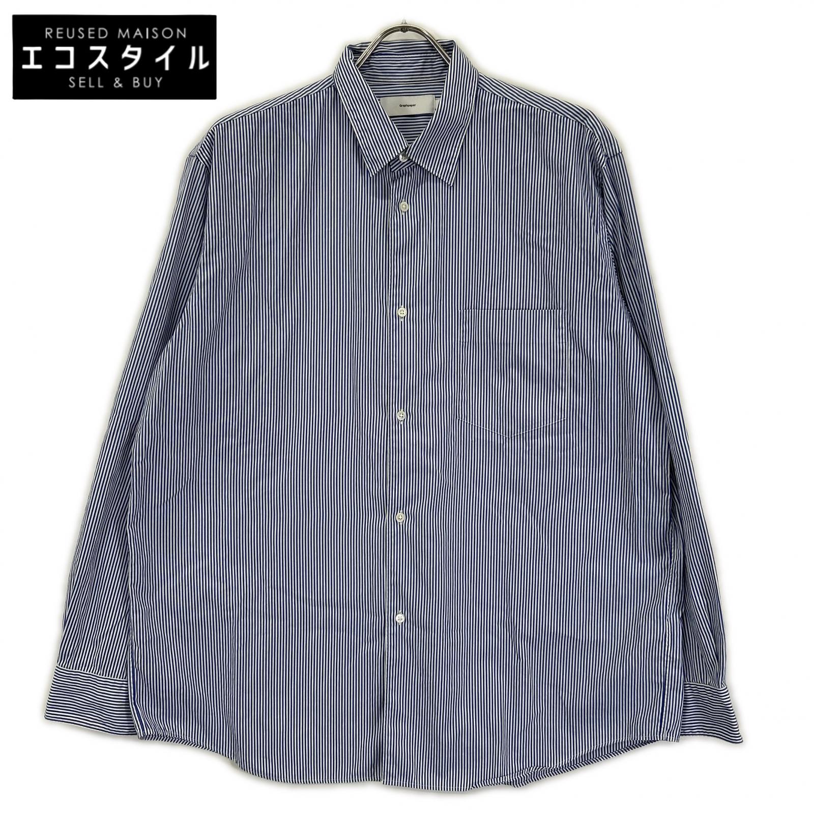 Graphpaper グラフペーパー GM233-50032STB High Count Regular Collar Round Cut Shir ストライプ 長袖シャツ トップス