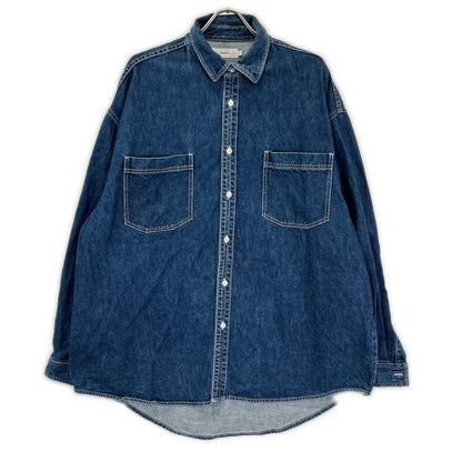 Graphpaper グラフペーパー GM211-50078B インディゴ コットン オーバーサイズ Denim Regular Collar Shirt