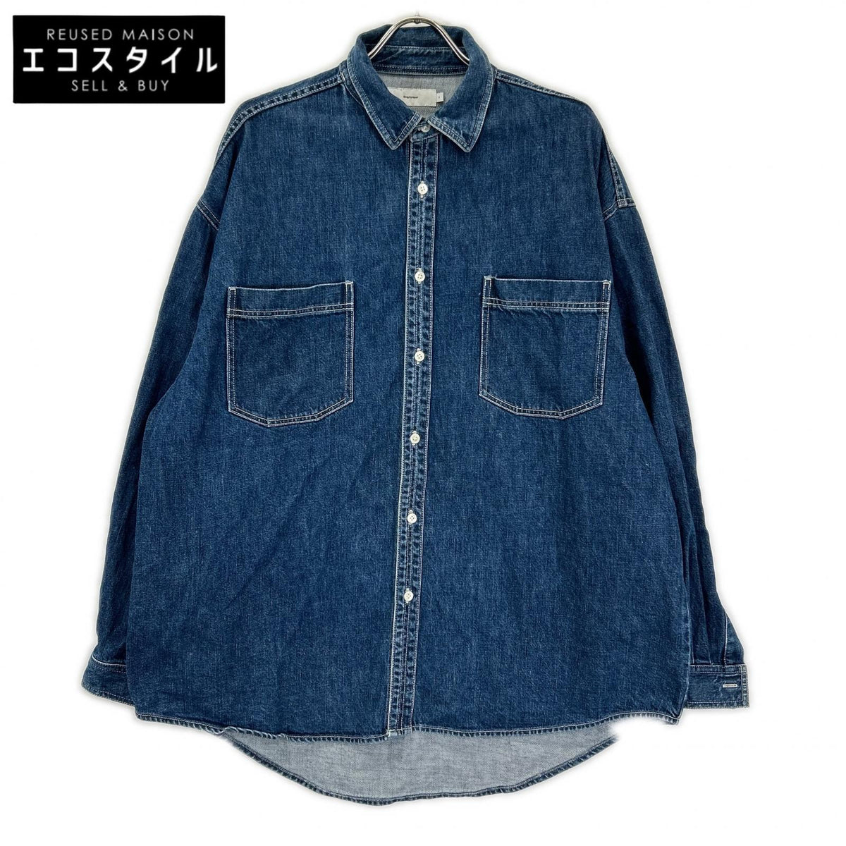 Graphpaper グラフペーパー GM211-50078B インディゴ コットン オーバーサイズ Denim Regular Collar Shirt トップス