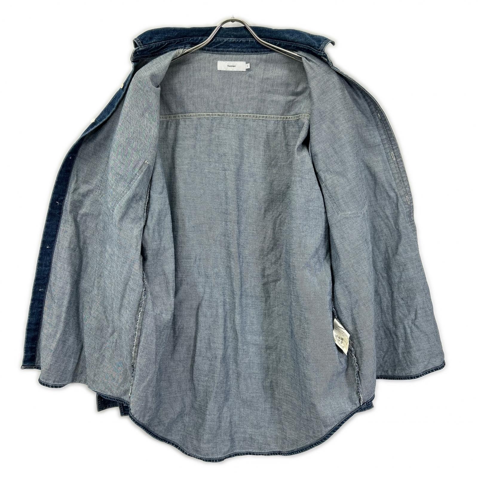 Graphpaper グラフペーパー GM211-50078B インディゴ コットン オーバーサイズ Denim Regular Collar Shirt