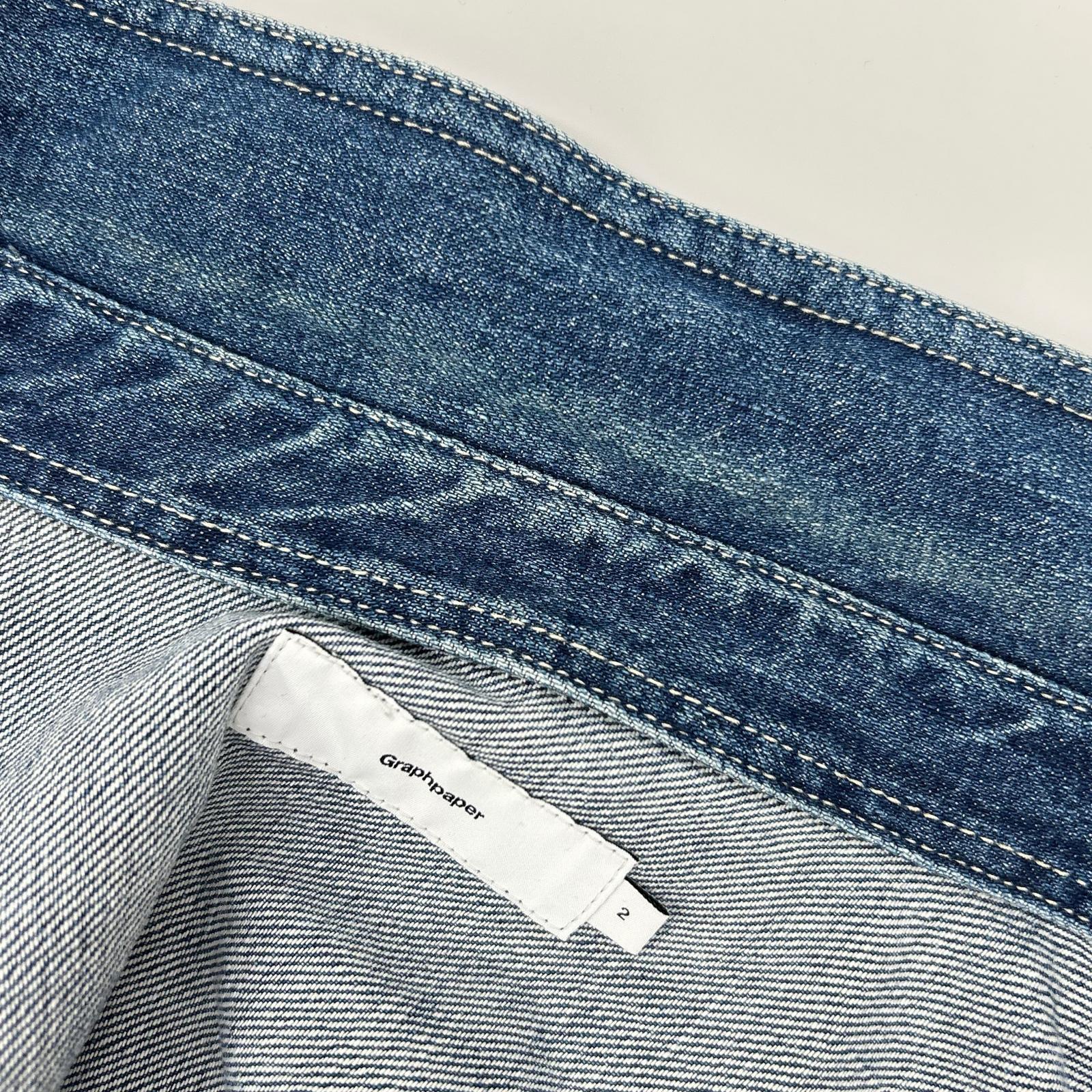 Graphpaper グラフペーパー GM211-50078B インディゴ コットン オーバーサイズ Denim Regular Collar Shirt トップス