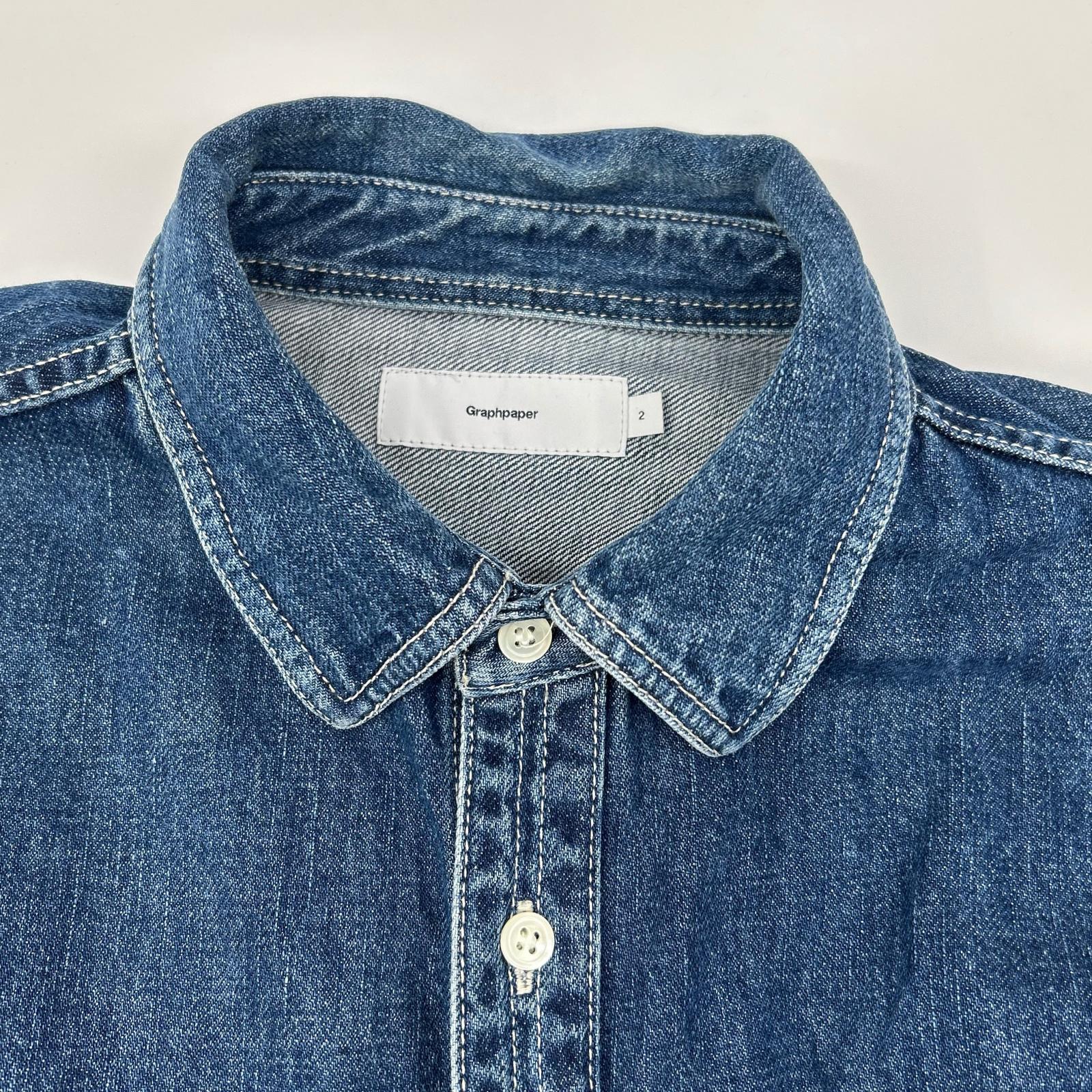 Graphpaper グラフペーパー GM211-50078B インディゴ コットン オーバーサイズ Denim Regular Collar Shirt トップス