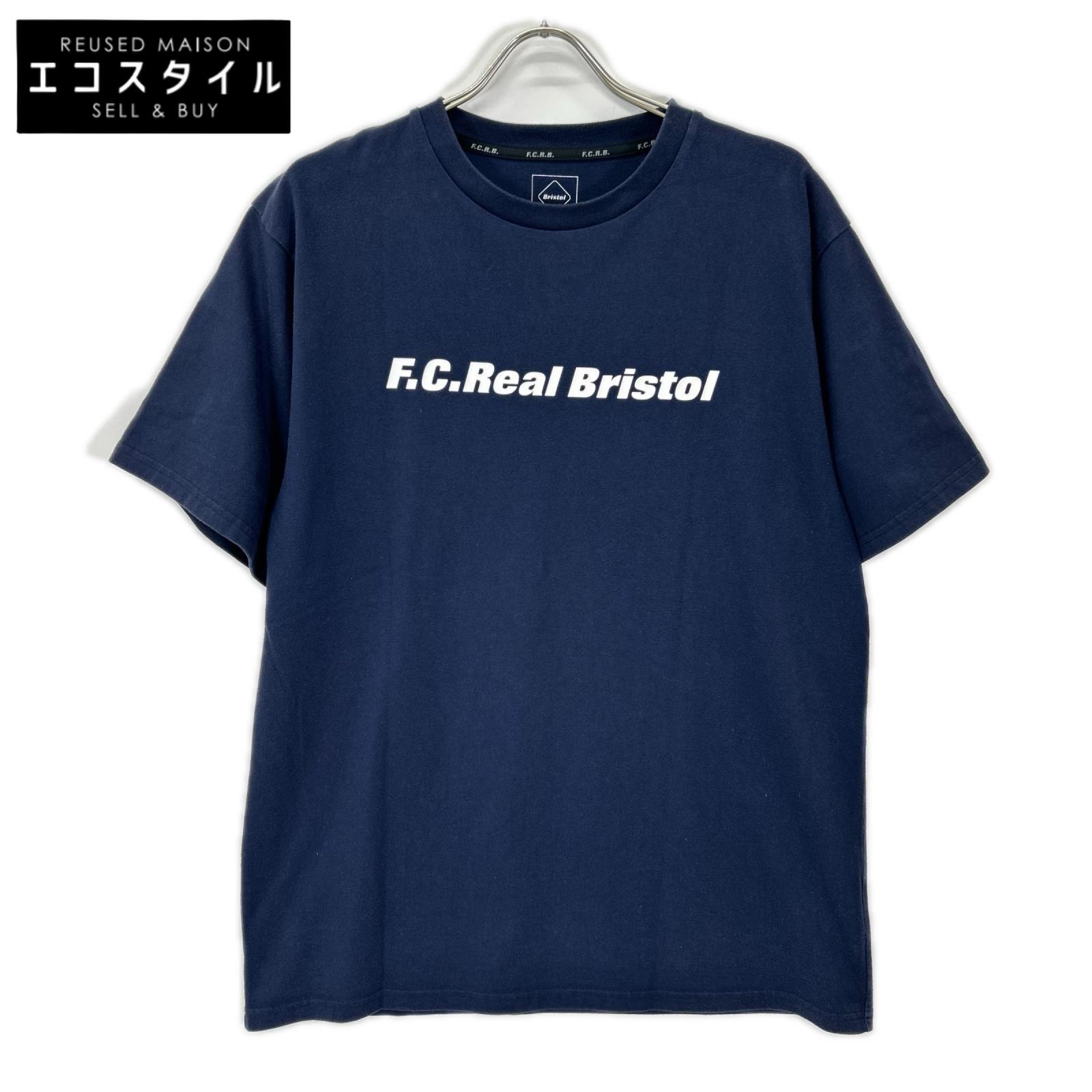 F.C.Real Bristol エフシーリアルブリストル FCRB-210064 ネイビー×ホワイト コットン混 ロゴプリント ショートスリーブカットソー トップス