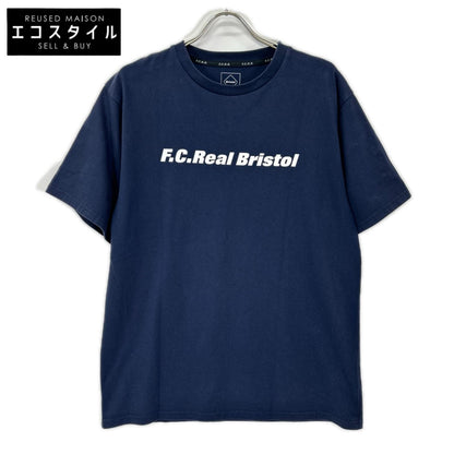 F.C.Real Bristol エフシーリアルブリストル FCRB-210064 ネイビー×ホワイト コットン混 ロゴプリント ショートスリーブカットソー トップス