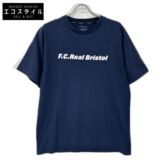 F.C.Real Bristol エフシーリアルブリストル FCRB-210064 ネイビー×ホワイト コットン混 ロゴプリント ショートスリーブカットソー トップス