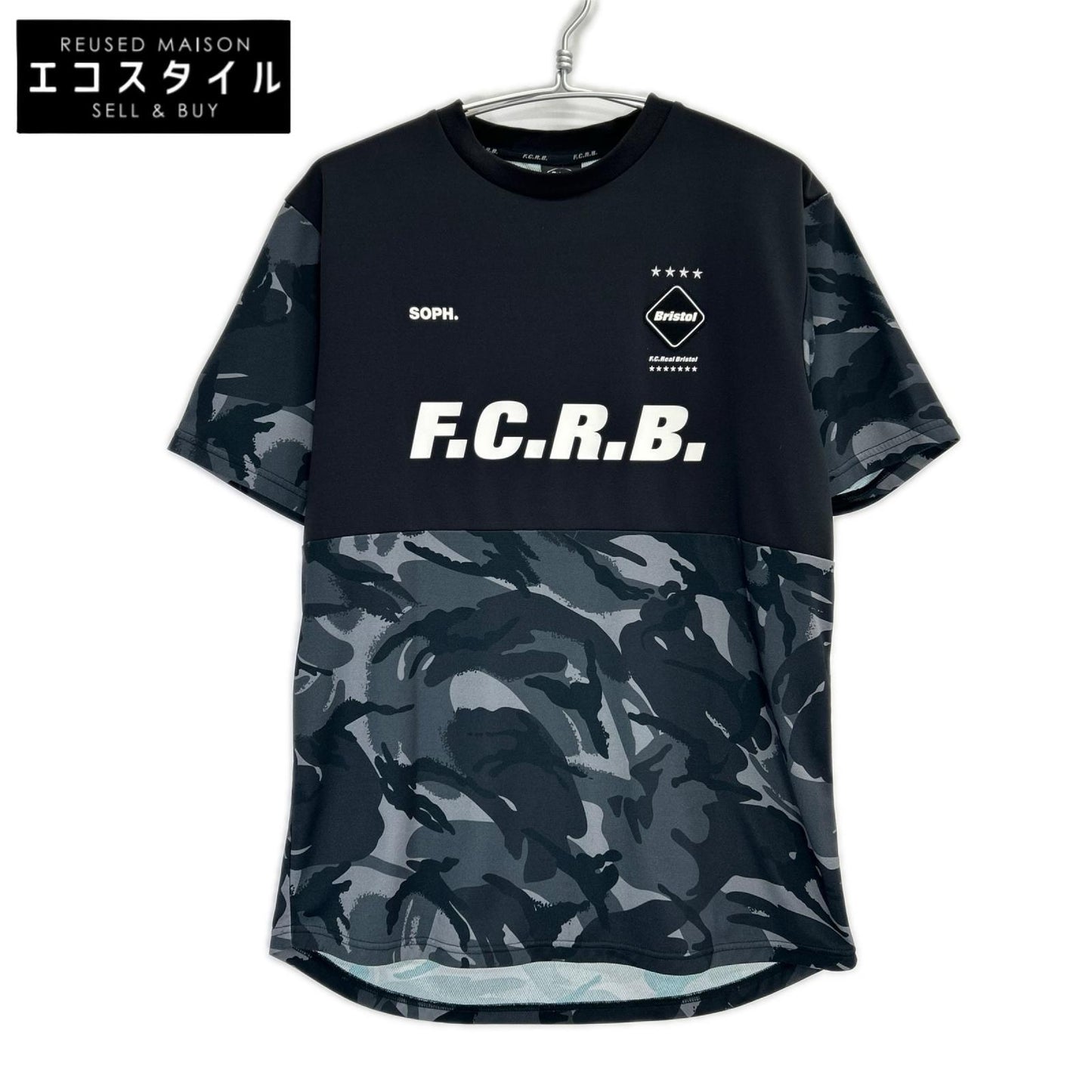 F.C.Real Bristol エフシーリアルブリストル FCRB-220049 ブラック×カモフラ ロゴプリント ショートスリーブカットソー トップス