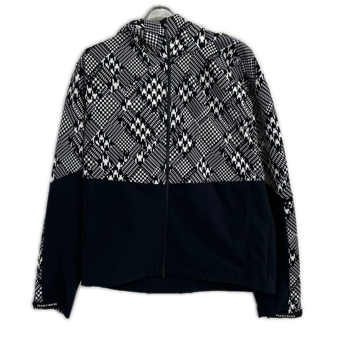 PEARLY GATES Pearly Gates 053-3220903 Black × White Polyester Houndstooth Hooded Zip Jacket