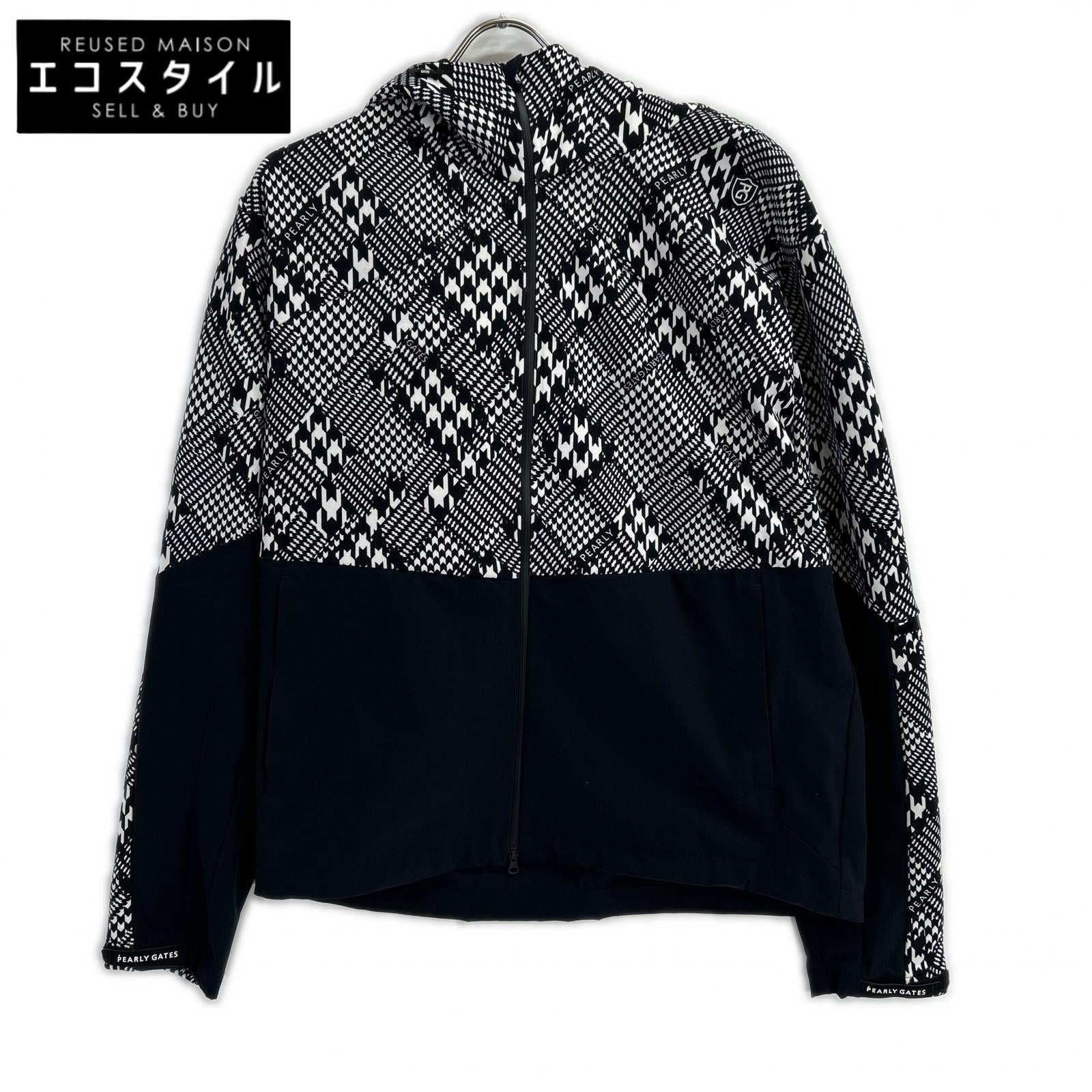 PEARLY GATES Pearly Gates 053-3220903 Black × White Polyester Houndstooth Hooded Zip Jacket