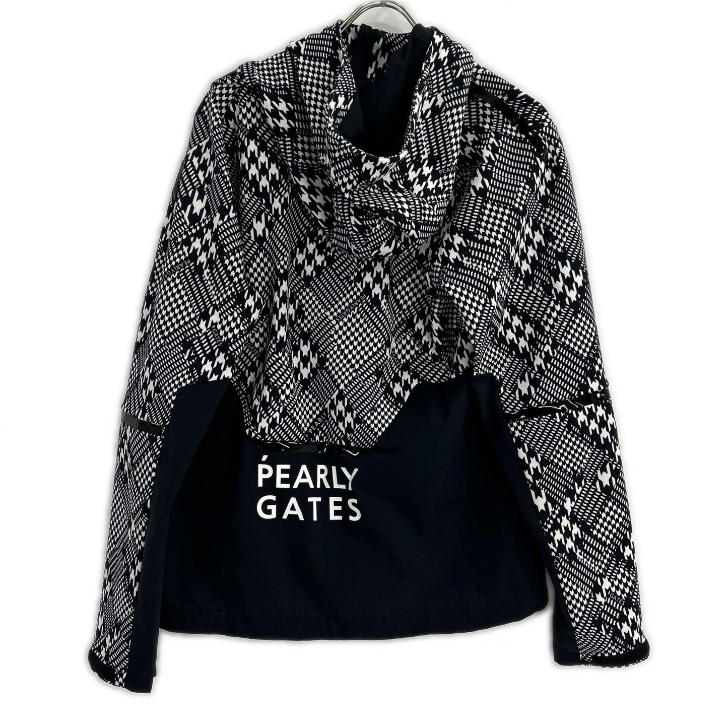PEARLY GATES Pearly Gates 053-3220903 Black × White Polyester Houndstooth Hooded Zip Jacket