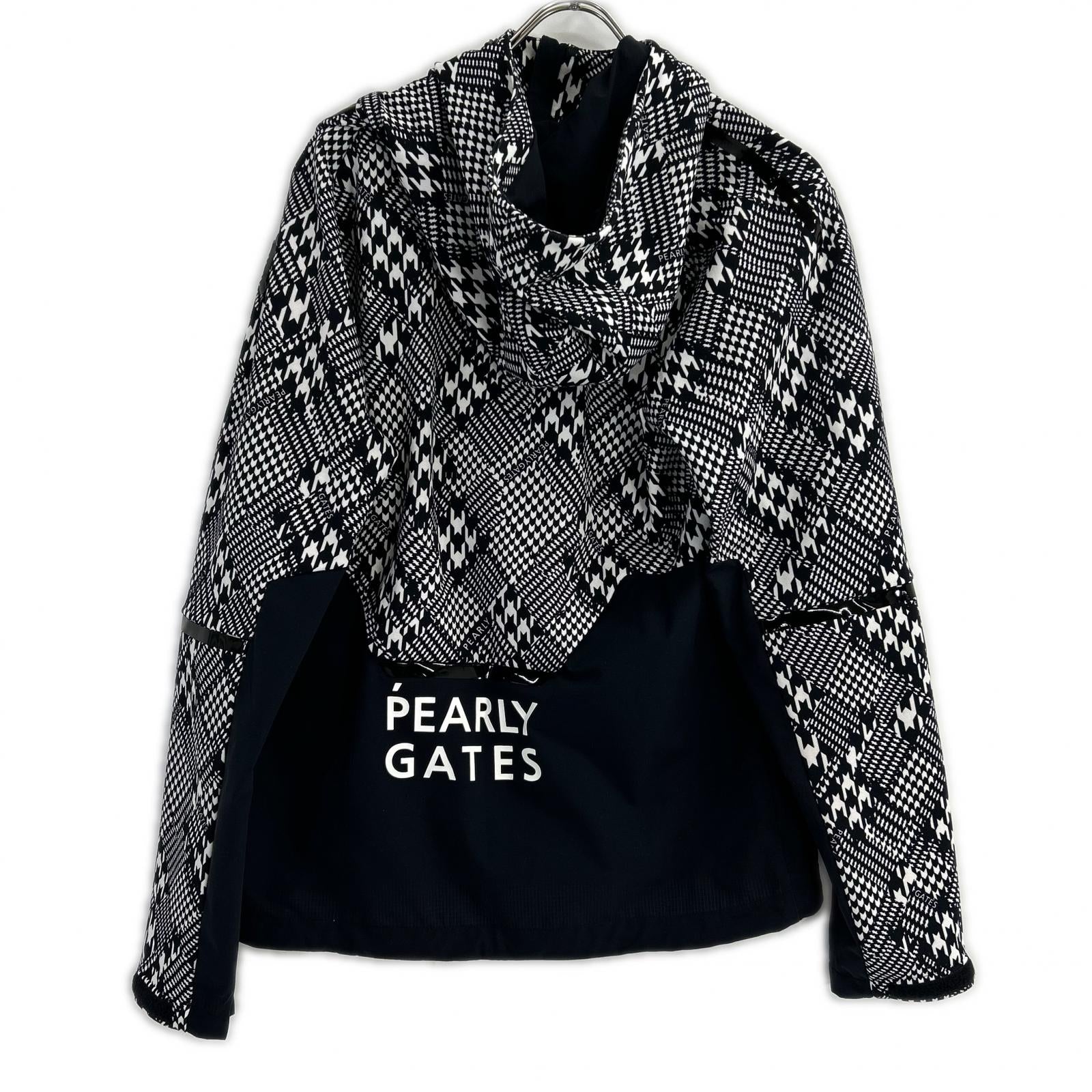PEARLY GATES Pearly Gates 053-3220903 Black × White Polyester Houndstooth Hooded Zip Jacket