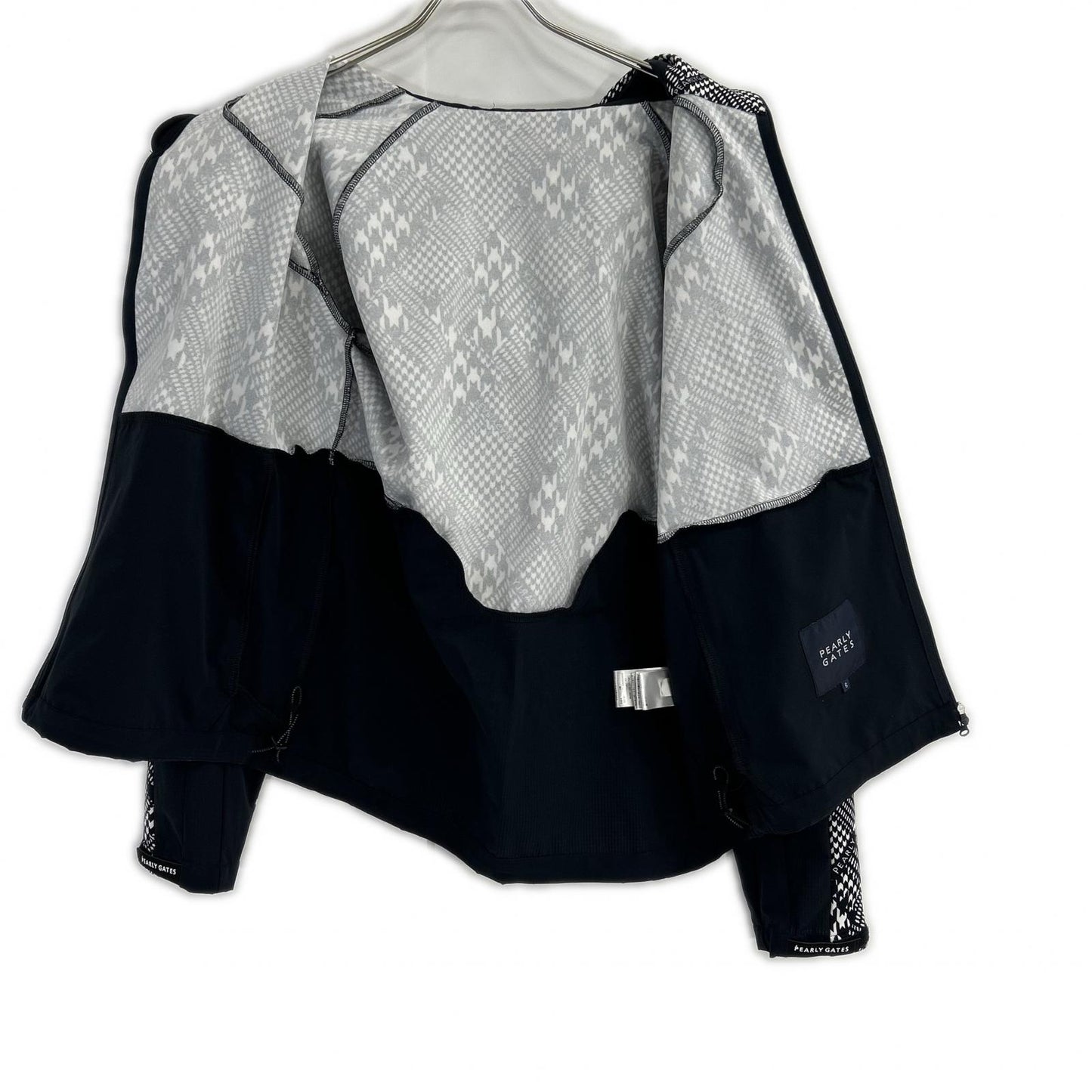 PEARLY GATES Pearly Gates 053-3220903 Black × White Polyester Houndstooth Hooded Zip Jacket
