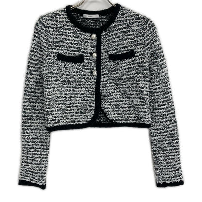 Rene ルネ 22AW 6242160 ホワイト×ブラック ウールナイロン パールボタン ノーカラーツイードジャケット ジャケット