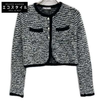 Rene ルネ 22AW 6242160 ホワイト×ブラック ウールナイロン パールボタン ノーカラーツイードジャケット ジャケット