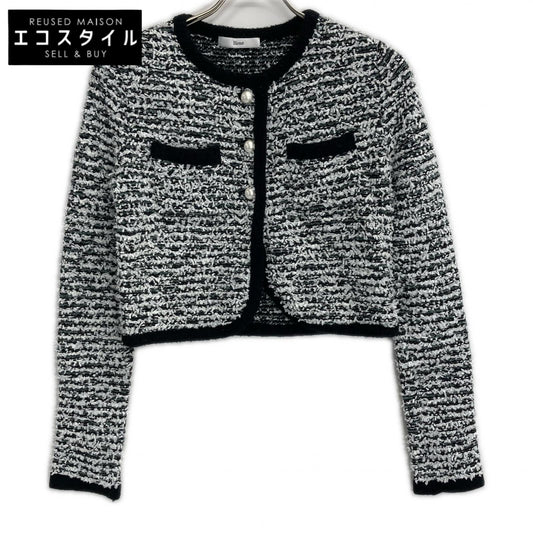Rene ルネ 22AW 6242160 ホワイト×ブラック ウールナイロン パールボタン ノーカラーツイードジャケット ジャケット