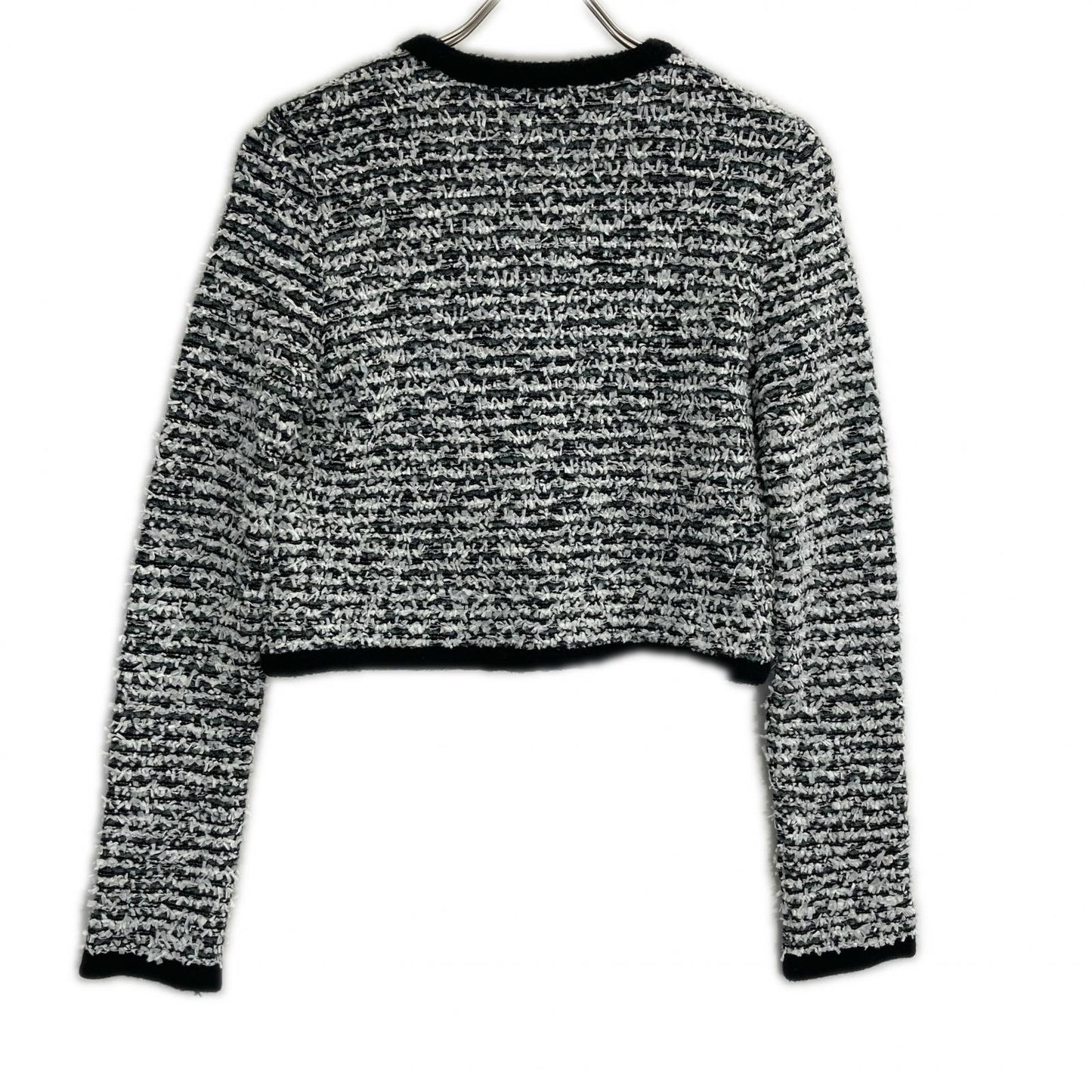 Rene ルネ 22AW 6242160 ホワイト×ブラック ウールナイロン パールボタン ノーカラーツイードジャケット ジャケット