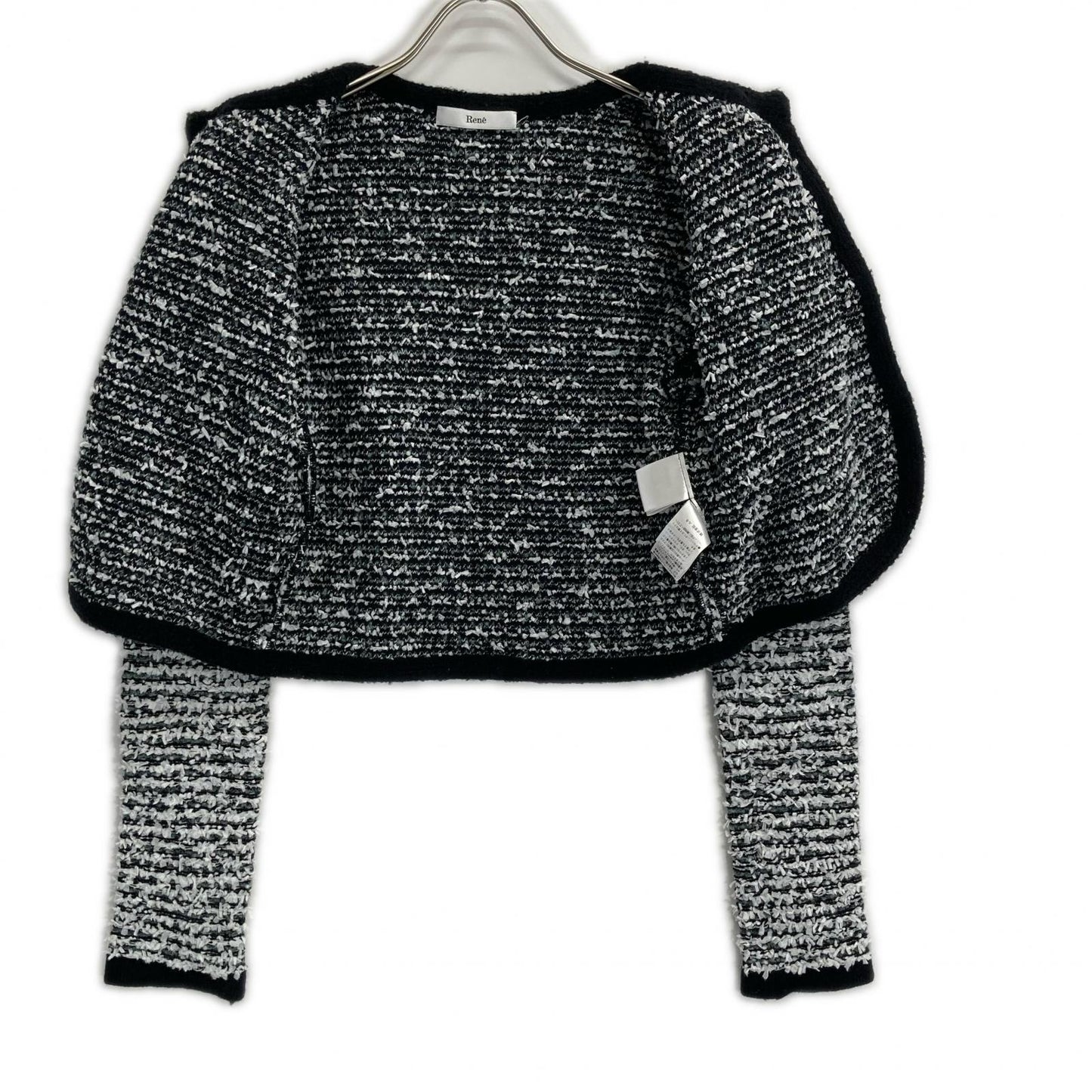 Rene ルネ 22AW 6242160 ホワイト×ブラック ウールナイロン パールボタン ノーカラーツイードジャケット ジャケット