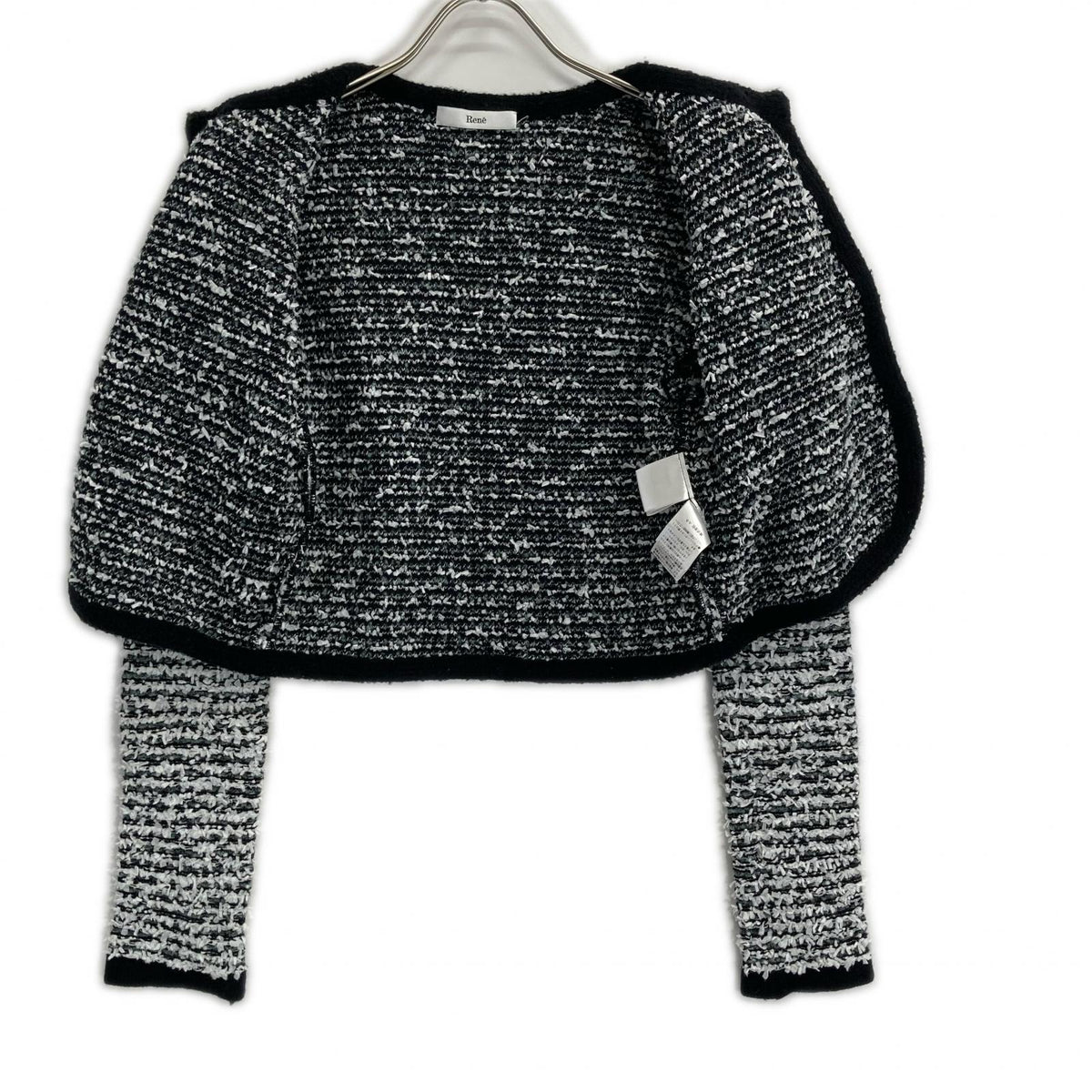 Rene ルネ 22AW 6242160 ホワイト×ブラック ウールナイロン パールボタン ノーカラーツイードジャケット ジャケット