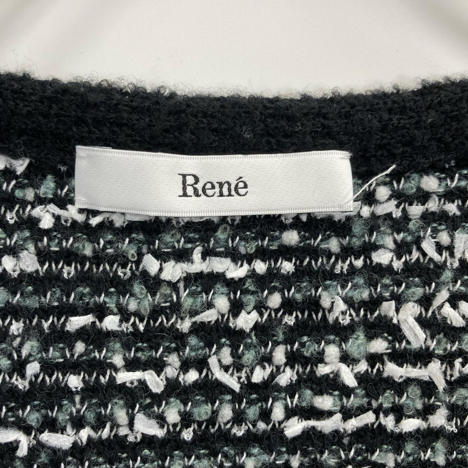 Rene ルネ 22AW 6242160 ホワイト×ブラック ウールナイロン パールボタン ノーカラーツイードジャケット ジャケット