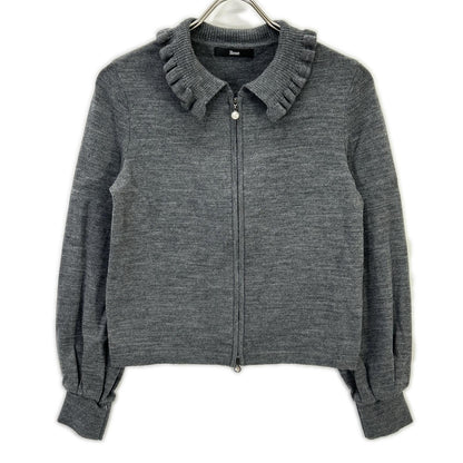 Rene ルネ 24AW 5442040 グレー ウール フリルデザイン ハイネックジップアップニット トップス