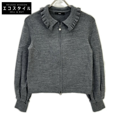 Rene ルネ 24AW 5442040 グレー ウール フリルデザイン ハイネックジップアップニット トップス
