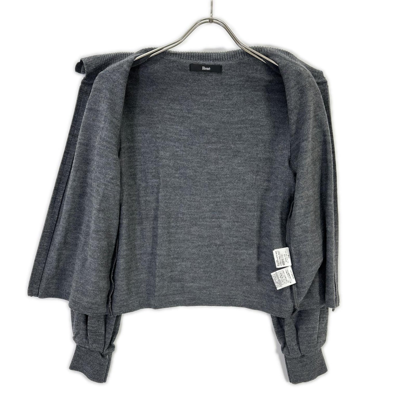 Rene ルネ 24AW 5442040 グレー ウール フリルデザイン ハイネックジップアップニット トップス