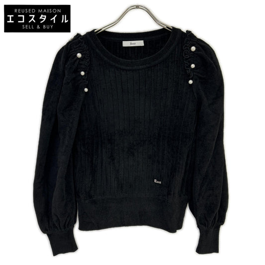 Rene ルネ 6132480 ブラック レーヨンナイロン パール パフスリーブニット トップス