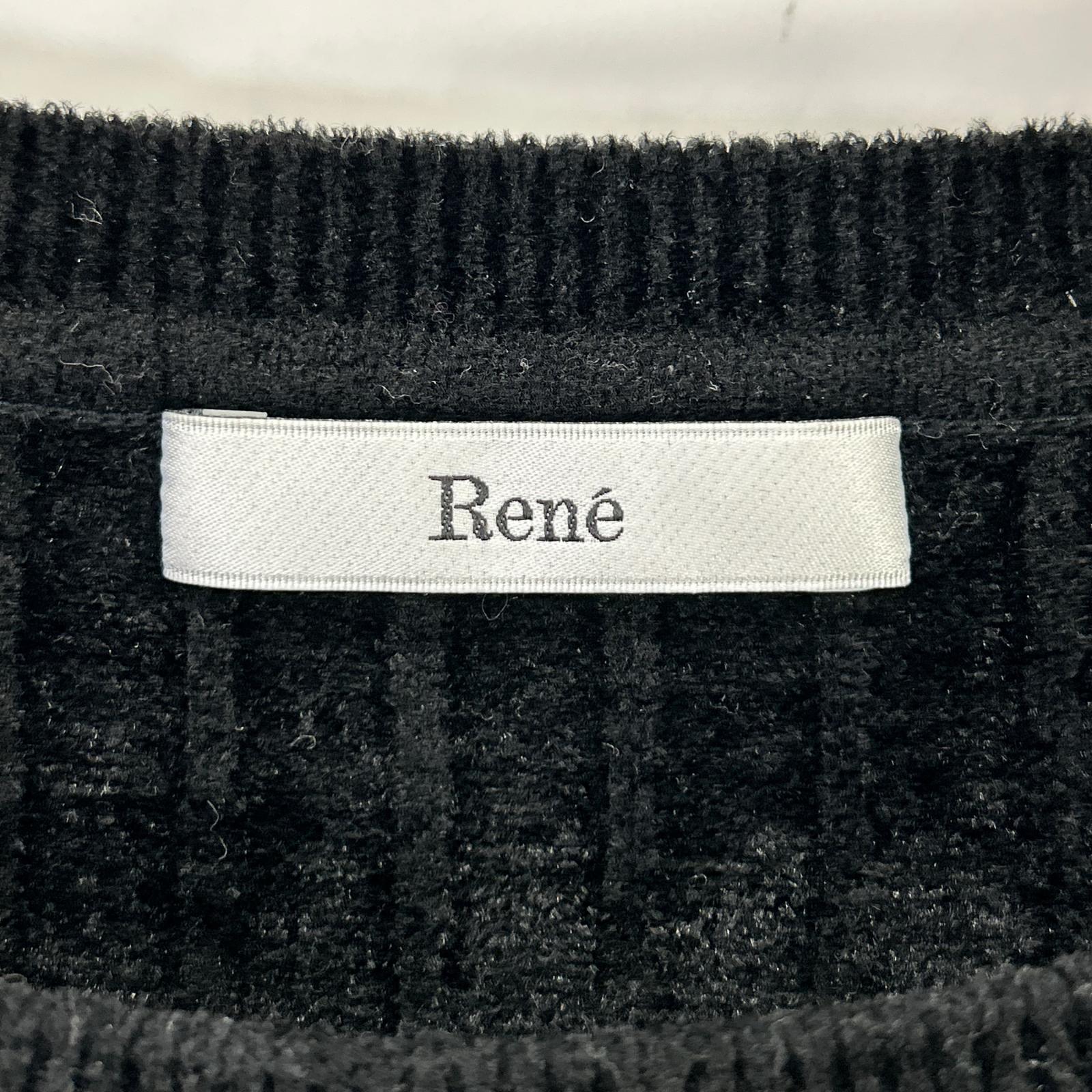 Rene ルネ 6132480 ブラック レーヨンナイロン パール パフスリーブニット トップス