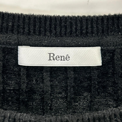 Rene ルネ 6132480 ブラック レーヨンナイロン パール パフスリーブニット トップス