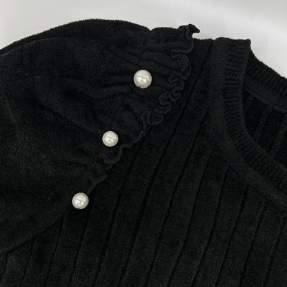 Rene ルネ 6132480 ブラック レーヨンナイロン パール パフスリーブニット トップス