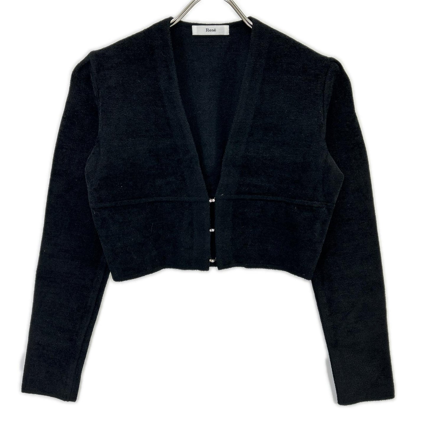 Rene 6042380 Black Rayon-Wool Pile Short Cardigan Tops