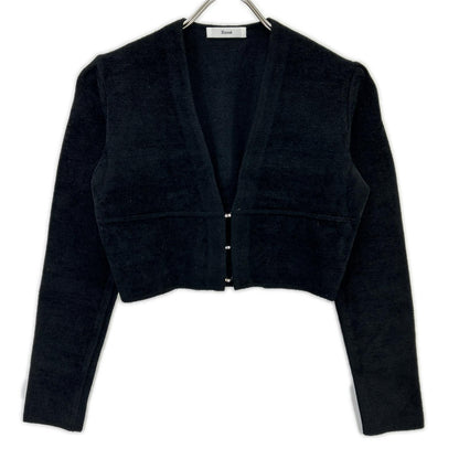 Rene 6042380 Black Rayon-Wool Pile Short Cardigan Tops
