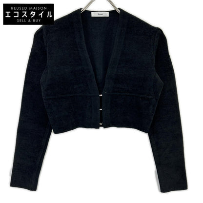 Rene 6042380 Black Rayon-Wool Pile Short Cardigan Tops