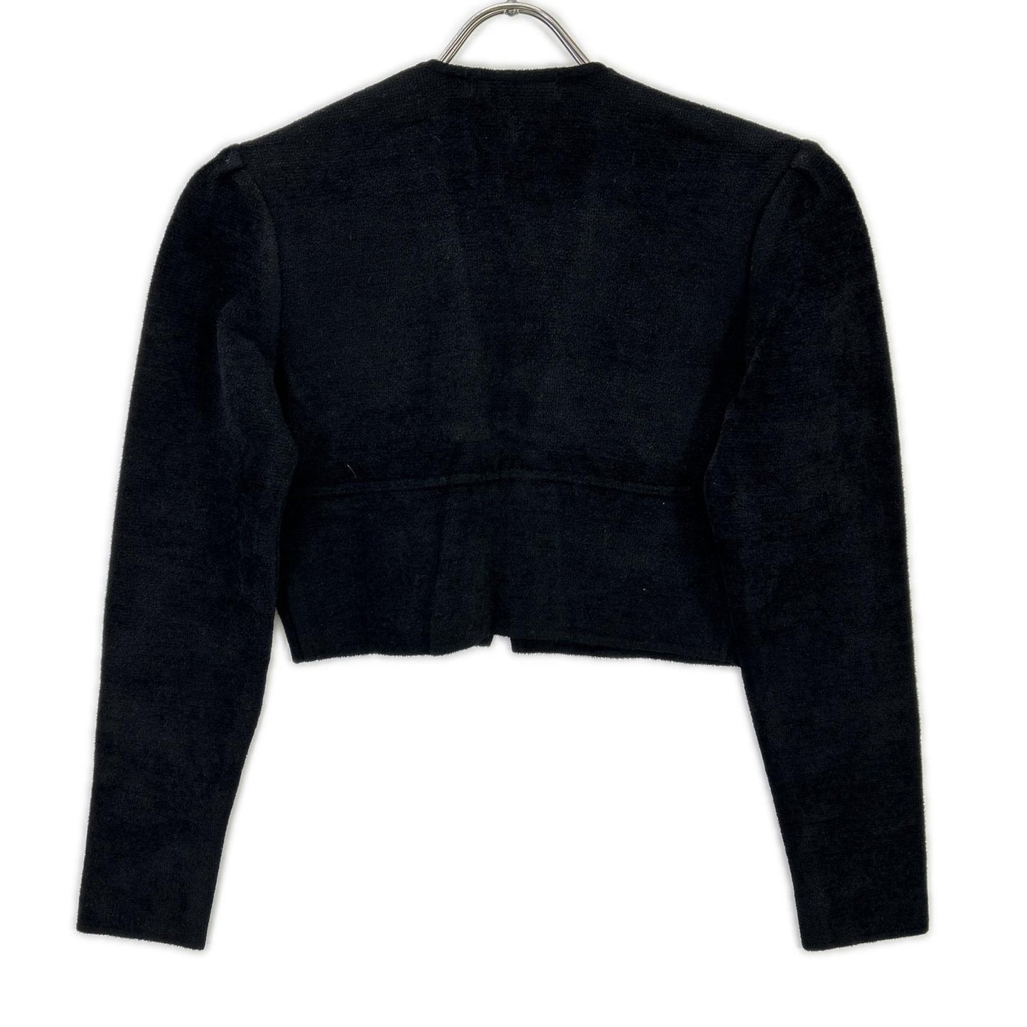 Rene 6042380 Black Rayon-Wool Pile Short Cardigan Tops
