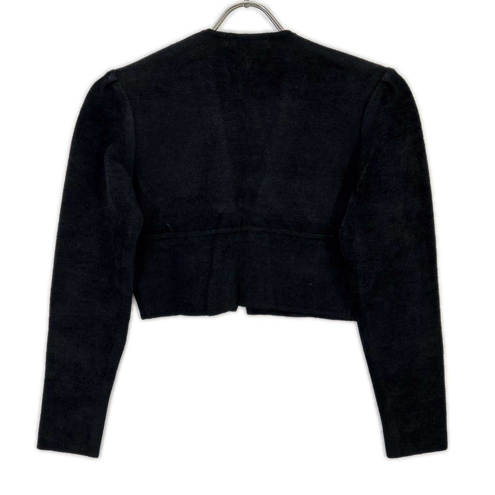 Rene 6042380 Black Rayon-Wool Pile Short Cardigan Tops