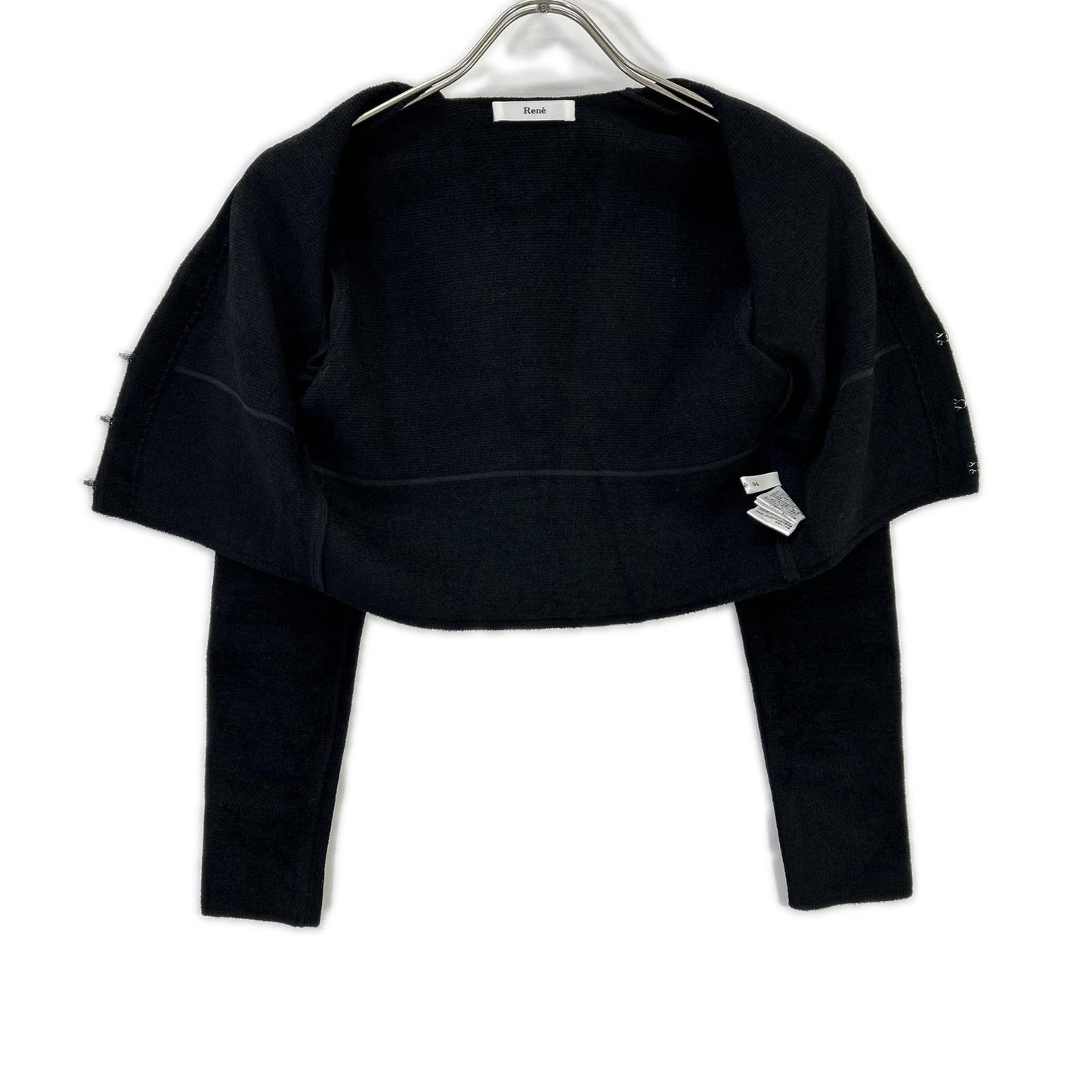 Rene 6042380 Black Rayon-Wool Pile Short Cardigan Tops