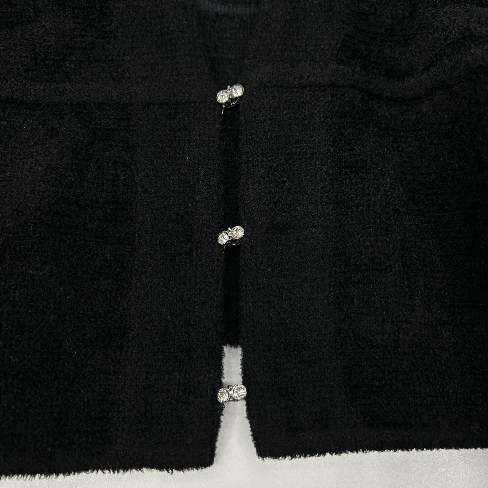 Rene 6042380 Black Rayon-Wool Pile Short Cardigan Tops