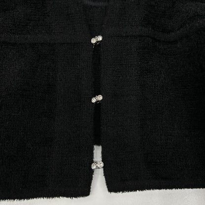 Rene 6042380 Black Rayon-Wool Pile Short Cardigan Tops