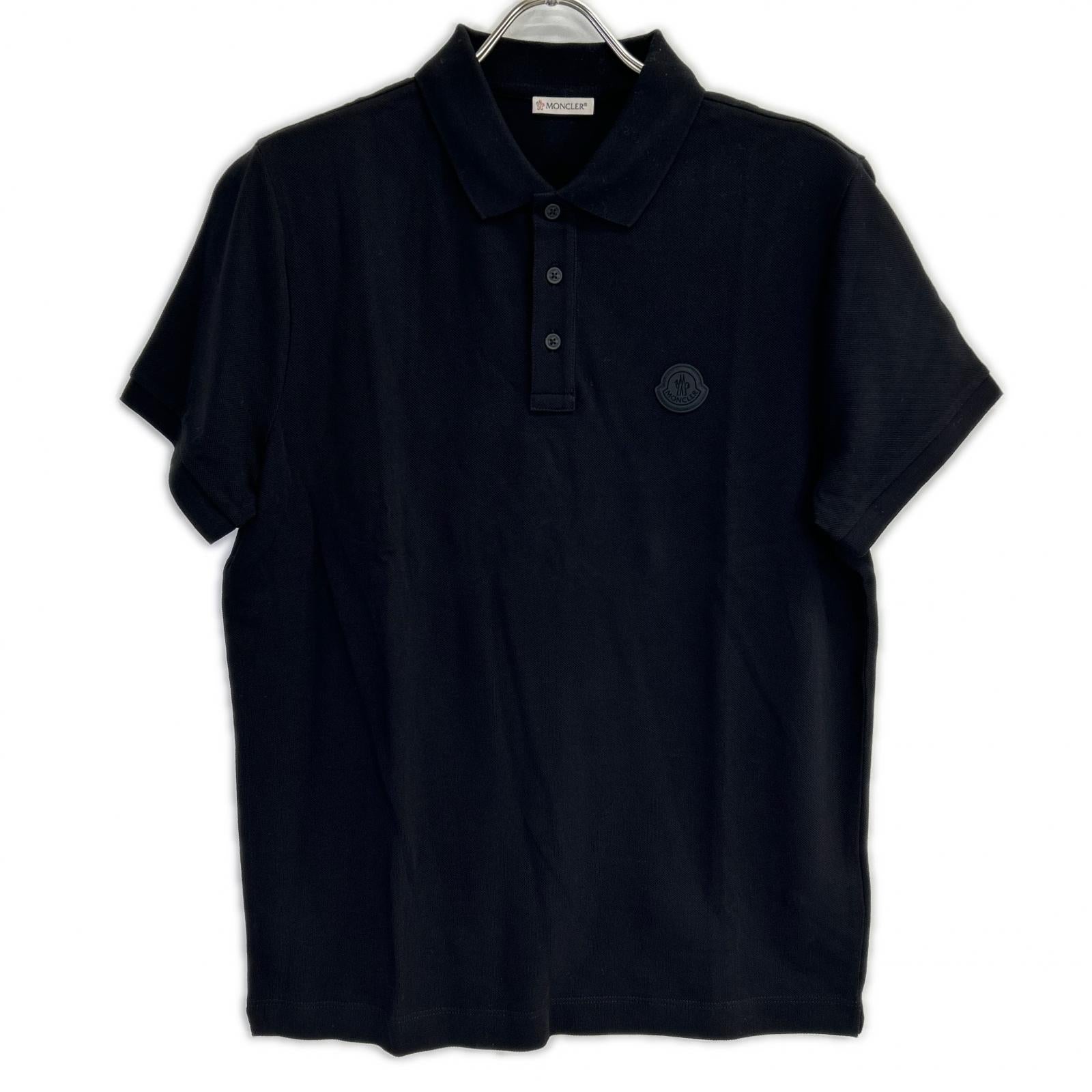 MONCLER モンクレール 19年製 ブラック MAGLIA POLO MANICA CORTA ラバーワッペン半袖ポロシャツ トップス