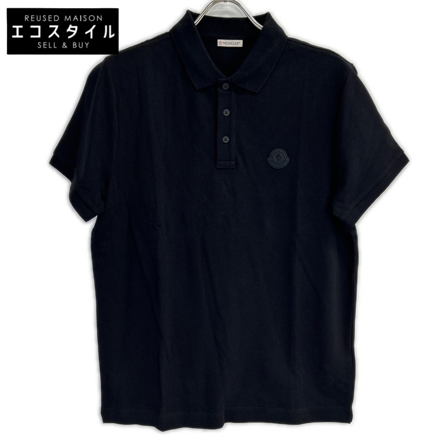 MONCLER モンクレール 19年製 ブラック MAGLIA POLO MANICA CORTA ラバーワッペン半袖ポロシャツ トップス