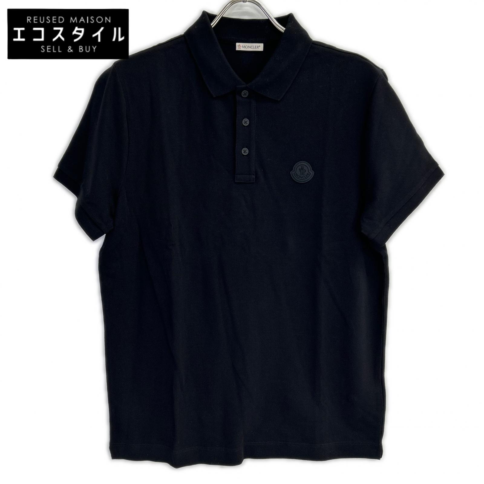MONCLER モンクレール 19年製 ブラック MAGLIA POLO MANICA CORTA ラバーワッペン半袖ポロシャツ トップス