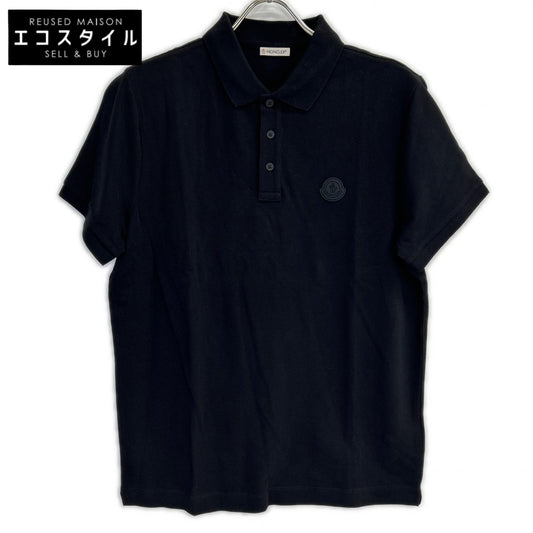MONCLER モンクレール 19年製 ブラック MAGLIA POLO MANICA CORTA ラバーワッペン半袖ポロシャツ トップス